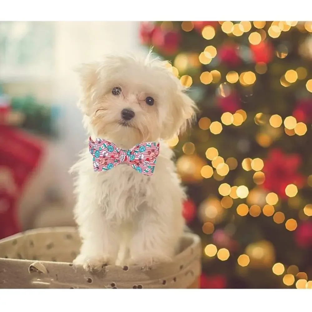 DOGWONG Christmas Dog Collar with Sailor Bow, Red Santa Claus Stripe Dog Collar